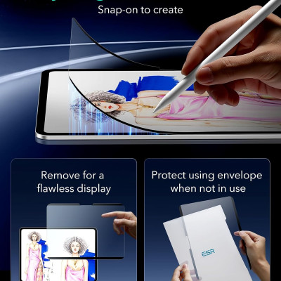 Miếng dán màn hình từ tính Viết và vẽ như trên giấy, có thể tháo rời và tái sử dụng, tương thích với kính cường lực cho iPad Pro 11 inch 2024 / iPad Pro 13 inch 2024 / iPad Air 6 11/13 inch 2024 ESR Paper-Feel Magnetic Screen Protector - Hàng Chính Hãng