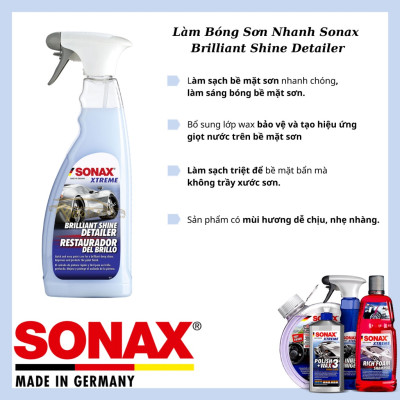 Chai xịt phủ bóng sơn xe và các chi tiết ô tô nhanh chóng Sonax 287400 500ml - chống thấm nước, phủ bóng nhanh, loại bỏ cận bẩn, tăng độ sáng sơn xe, giảm bám bụi bẩn, mùi dễ chịu - tặng 1 khăn lau 3M màu ngẫu nhiên