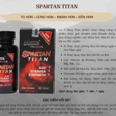 Thực phẩm chức năng hỗ trợ tăng cường sức khỏe nam giới Spartan Titan Damode lọ 30 viên