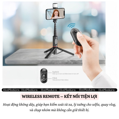 Gậy chụp ảnh selfie 3 chân hiệu HOTCASE WIWU Sharp Film remote bluetooth Xoay 360 độ có đèn flash tích hợp tripod, gập gọn, pin sạc type C, đèn trợ sáng Phụ Kiện - Hàng nhập khẩu