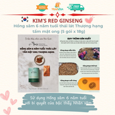 Hồng sâm 6 năm tuổi thái lát Thượng hạng Kim’s Honey Sliced Red Ginseng  (5 gói x 18g)
