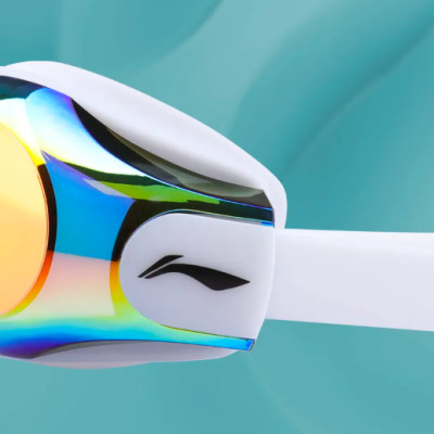 Kính bơi người lớn LI-NING tráng gương chống tia UV chống sương mù - Xanh Trắng - Hàng chính hãng