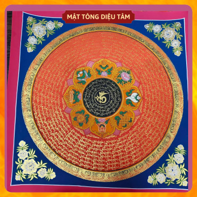Tranh Mandala Lục Tự Chân Ngôn tranh Chú Om Vẽ Tay Thủ Công họa sư Nepal 55cm kim cương thừa [ tranh KHÔNG KHUNG] Mật tông Diệu Tâm