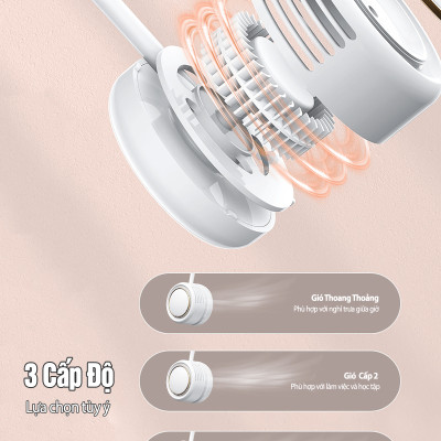 Quạt đeo cổ gấp gọn DQ-210 mini bỏ túi, không dây cầm tay di động,thiết kế không vướng tóc, 3 cấp độ gió không cánh, hàng chính hãng