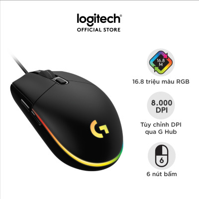 Chuột game có dây Logitech G203 Lightsync - Tùy chỉnh RGB, 6 nút lập trình, nhẹ, 8000 DPI, PC/Mac - Hàng chính hãng