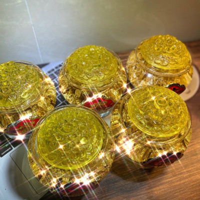 Bát Tụ Bảo vàng lá Thần Tài đế thủy tinh 12cm phong thủy - sung túc chiêu Tài đón Lộc