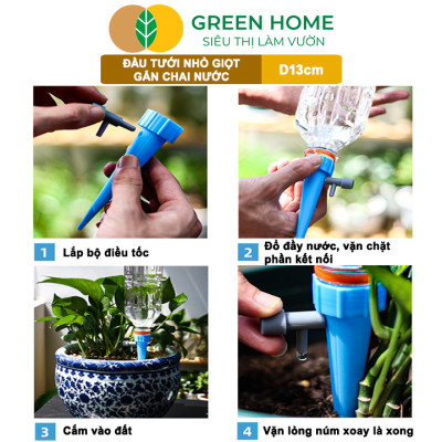 Đầu Tưới Nhỏ Giọt Gắn Chai Nước GreenHome, D13cm, Bền Bỉ, Dễ Sử Dụng, Chỉnh Được Lượng Nước, Màu Ngẫu Nhiên