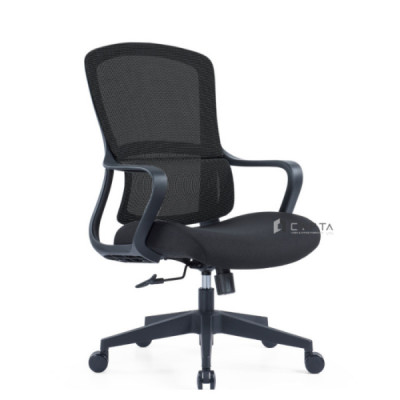 Ghế nhân viên màu đen CE4550-M Nội thất Capta Ghế văn phòng lưng lưới nâng hạ gật gù tay nhựa lưng có giá đỡ cột sống 