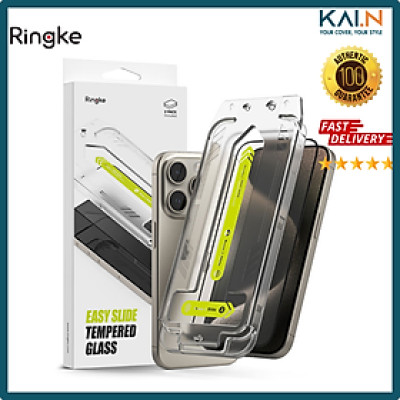 Combo 2 Miếng Dán cường lực kèm khung dán iPhone 15 Pro Max RINGKE Easy Slide Tempered Glass_ Hàng chính hãng
