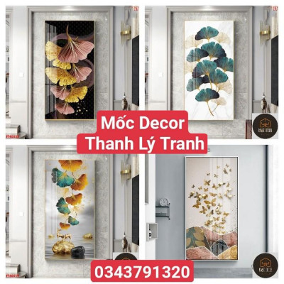 Thanh lý giảm 20% tranh đứng - tranh tráng gương cao cấp mẫu lá rẻ quạt treo phòng khách, phòng bếp, phòng ngủ