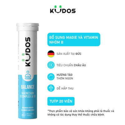 Combo Thực phẩm bảo vệ sức khỏe KUDOS BALANCE MAGNESIUM WITH B VITAMIN COMPLEX & D3 + KUDOS VITAMIN C 1000 MG (20v/tuýp)