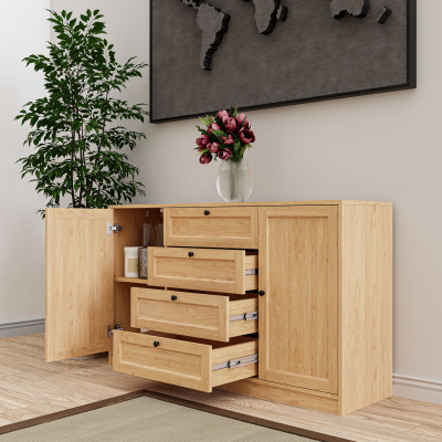 HAPPY FURNITURE , MATTA - Tủ lưu trữ 2 cánh mở 4 ngăn kéo, TCM_210 , 140cm x 40cm x 82cm DxRxC