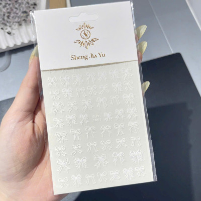 Sticker Nơ Trắng Mix SJY1081 Kiểu Hàn Quốc Dán Móng Siêu Xinh, Hình Dán Móng Nơ 3D Sẵn Keo Siêu Dính Siêu Bền Chuyên Dùng Làm Nail Nữ Women