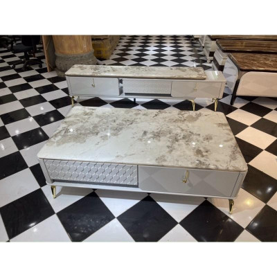 combo bàn trà + kệ tivi nhập khẩu mặt đá pandora