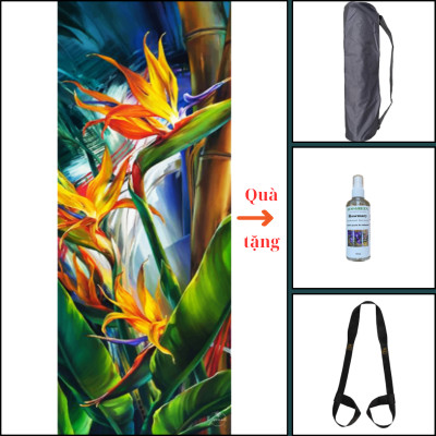 Thảm tập yoga chính hãng Yvonne hoạ tiết Hoa Thiên điểu (Bird of Paradise) - TẶNG KÈM 3 PHẦN QUÀ - dày 4mm, bề mặt nhám, siêu bám, chống trơn trượt, thấm hút mồ hôi, càng nhiều mồ hôi càng bám, dễ vệ sinh, bề đẹp, sang trọng