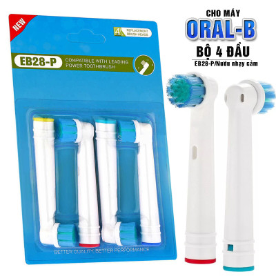 Cho máy Oral B Braun, bộ 4 Đầu Bàn Chải đánh răng điện thay thế MIHOCO EB28-P New Sensitive, làm sạch răng, cho nướu nhạy cảm, BỊ VIÊM