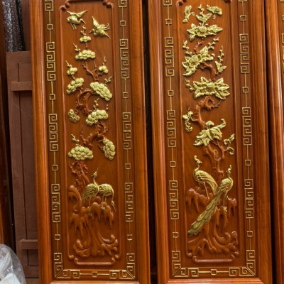 Tranh tứ quý bốn mùa ,xuân ,hạ ,thu ,đông ,bằng gỗ hương đỏ và được sơn son dát vàng cao cấp 