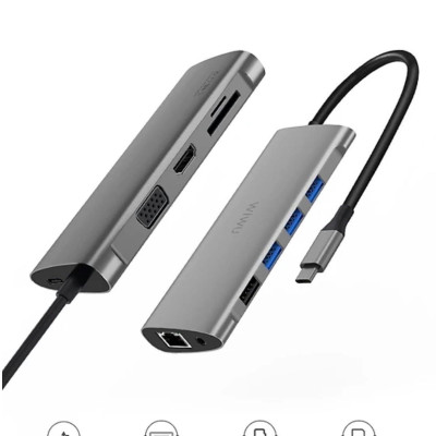 Hub Chuyển Đa Năng WIWU Alpha 11 In 1 USB-C A11 Đầu Ra HDMI 4K, Hỗ Trợ Sạc PD - Hàng Chính Hãng