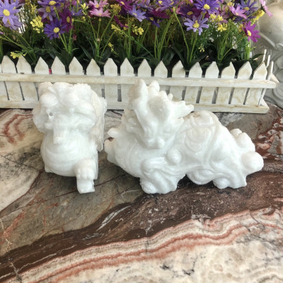 Cặp Tỳ Hưu phong thủy đá cẩm thạch trắng - Dài 20 cm