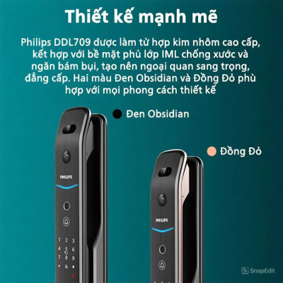 Bộ khóa cửa thông minh khuôn mặt 3D Face, vân tay, thẻ từ, mật khẩu và chìa cơ thương hiệu Philips DDL709-7HWS - Hàng chính hãng
