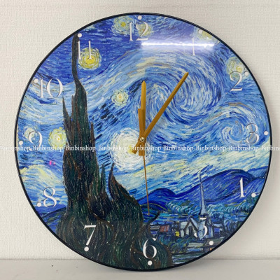 (CÓ ẢNH THẬT) Tranh đồng hồ treo tường bức hoạ Van-Gogh bo viền tranh tròn
