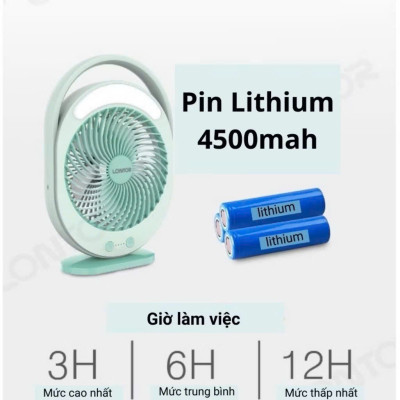 Quạt Sạc Tích Điện Có Đèn LED KM-F0336 - Quạt Tích Điện Cầm Tay Màu Xanh Để Bàn Tiện Lợi - HÀNG CHÍNH HÃNG MINIIN