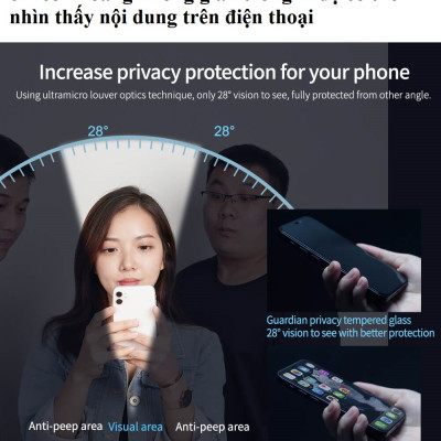 Kính cường lực chống nhìn trộm cho iphone  15 Pro Max ; 15 Pro Nillikin Guardian _ Hàng chính hãng