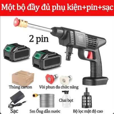 Máy Rửa Xe Mini Áp Lực Cao Dùng Pin Cầm Tay Rửa Xe Gia Đình Tưới Cây 48V 2 Pin