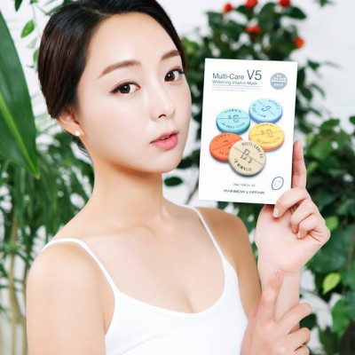 Hộp 10 Mặt nạ dưỡng trắng - trẻ hóa da Rainbow Laffair Multi-Care V5 Whitening Vitamin 250ml