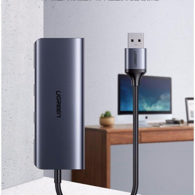 Ugreen 60719 hub USB 3.0 ra 3*USB 3.0 + 10/100/1000 gigabit lan màu xám chất liệu nhôm cổng nguồn micro Ugreen CM252 - Hàng Chính Hãng