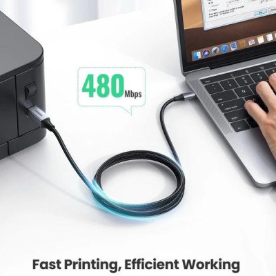 Ugreen UG80807US370TK 2M 2.0 đầu bọc nhôm dây dù chống nhiễu màu xám cáp USB type C ra usb B máy in - HÀNG CHÍNH HÃNG