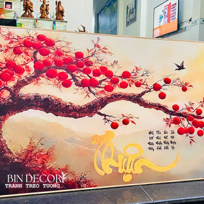 (ẢNH THẬT) Tranh treo tường cành hồng 15 trang trí decor phòng khách quà tặng kèm