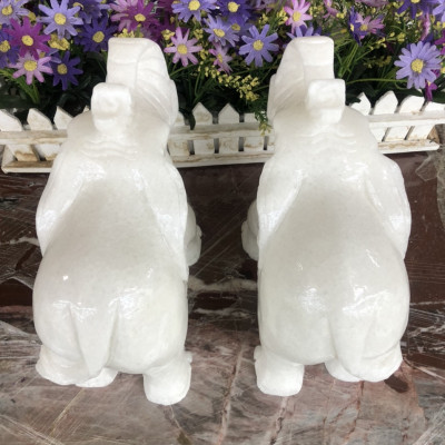 Cặp tượng con voi phong thủy đá cẩm thạch trắng - Dài 25 cm