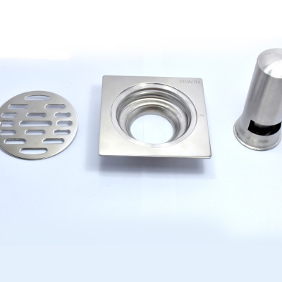 Phễu ga thoát sàn ngăn mùi hôi inox 201 mặt xước mờ kích thước 100x100mm HIWIN FD-4210