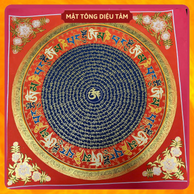 Tranh Mandala Lục Tự Chân Ngôn tranh Chú Om Vẽ Tay Thủ Công họa sư Nepal 55cm kim cương thừa [ tranh KHÔNG KHUNG] Mật tông Diệu Tâm