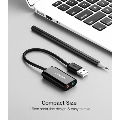 Ugreen UG30724US205TK 15CM màu Đen Bộ chuyển USB 2.0 sang Loa + MIC chuẩn 3.5mm - HÀNG CHÍNH HÃNG