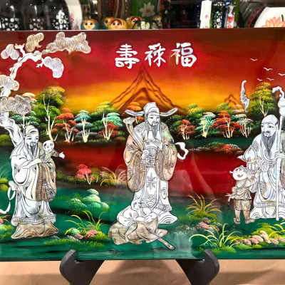 Tranh sơn mài - PHÚC LỘC THỌ - Size 40x60 cm - Khảm cừ cao cấp