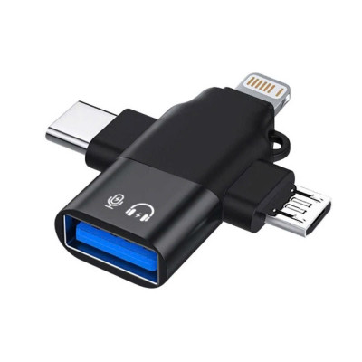 Đầu chuyển đổi 3 trong 1, Bộ chuyển đổi USB 3.0 Type C 3 trong 1, Đầu nối truyền dữ liệu Micro USB IOS OTG - Giao Màu Ngẫu Nhiên - Hàng Nhập Khẩu