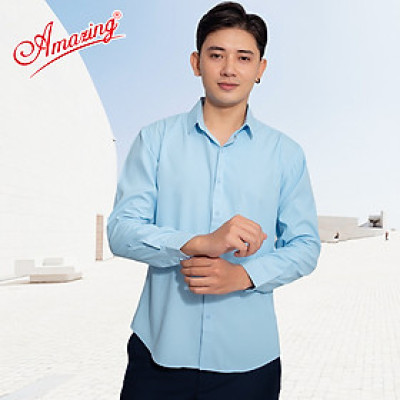 Áo sơ mi nam form body slim fit,  phong cách Hàn, không túi, vải màu trơn Bamboo mượt mát, hiệu Amazing