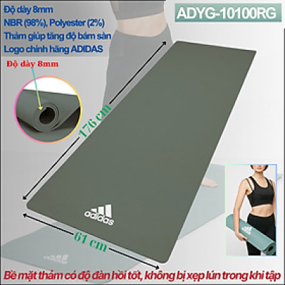 Thảm Tập Yoga, Fitness Chính Hãng ADIDAS ADYG-10100 - Thảm Tập Tăng Độ Bám Tay, Dày 8mm Độ Êm Cao