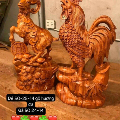 Tượng con gà trống ,trang trí phong thủy hút tài lộc bằng gỗ hương đá kt cao 50×24×14cm