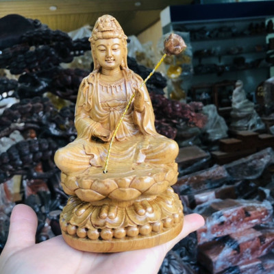 Tượng phật mini đại thế chí bồ tát bằng gỗ bách xanh thơm nức kt cao 15×9×9cm