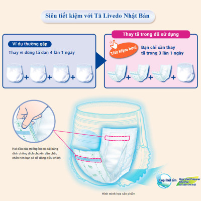 Combo Tã - Bỉm quần cho người già size L và miếng lót mỏng Livedo Nhật Bản