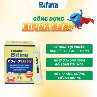 Men vi sinh Bifina Baby Nhật Bản – Hộp 30 gói – Hỗ trợ bổ sung lợi khuẩn cho trẻ sinh non, sinh mổ, dùng sữa công thức