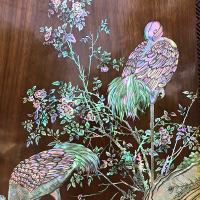 Tranh treo tường  gũ gụ ,tích hồng hạc  khảm ốc đỏ siêu đẹp kt 70×50x5cm 