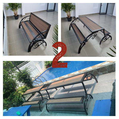 Ghế sân vườn thông minh Juno Sofa mở thành bàn ghế đôi mặt bàn nhựa