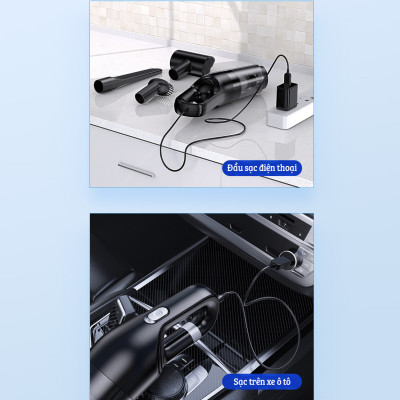 Máy Hút Bụi Cầm Tay Không Dây Damas DA113C - Lực Hút Mạnh Mẽ 16000PA - Đa Năng Hút Bụi Khô Và Ướt - Máy Hút Bụi Ô Tô, Hút Bụi Gia Đình - Hàng Chính Hãng