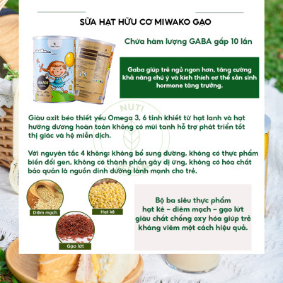 Sữa Hạt Miwako Vị Gạo Hộp 400g x 1 Hộp Chuẩn Hữu Cơ Hoa Kỳ, Tăng Cường Đề Kháng, Miễn Dịch - Miwako Việt Nam