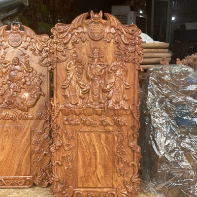 Đốc lịch treo tường khắc tam đa phúc lộc thọ bằng gỗ hương đá kt 40×80×3cm