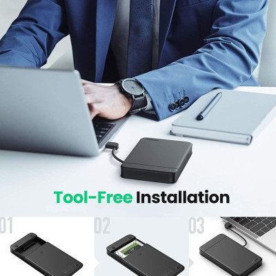 Ugreen UG10904CM352TK tích hợp cáp Type C hỗ trợ 10TB Hộp đựng ổ cứng 2.5 inch - HÀNG CHÍNH HÃNG